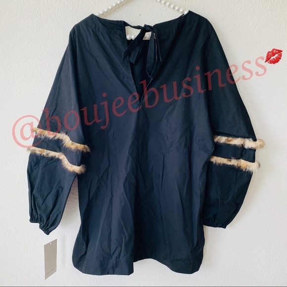 ZARA Poplin Top with Faux Fur Sleeve Detail - Picture 7 of 8
